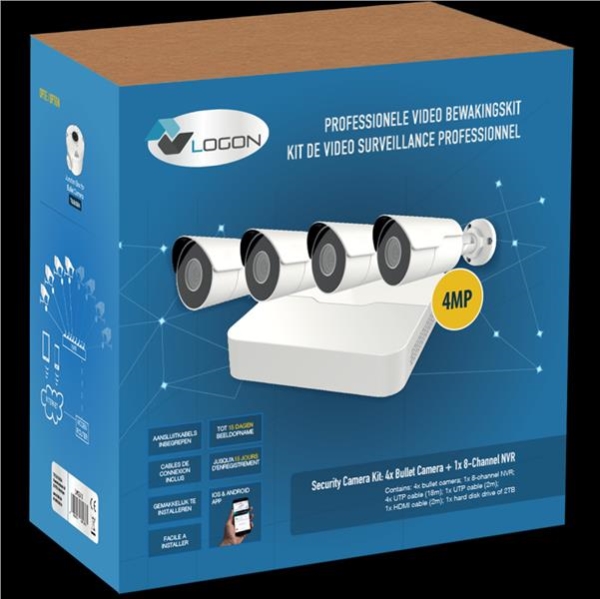 SECURITY CAMERA 4 MEGAPIXEL KIT: 4X BULLET CAMERAS + 4-CHANNEL NVR 2TB